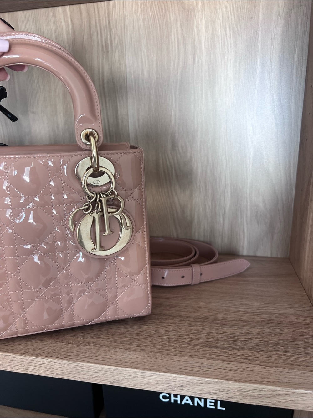 Nude/ Rose Lady Dior Patent Cannage Small - Picture 10 of 11